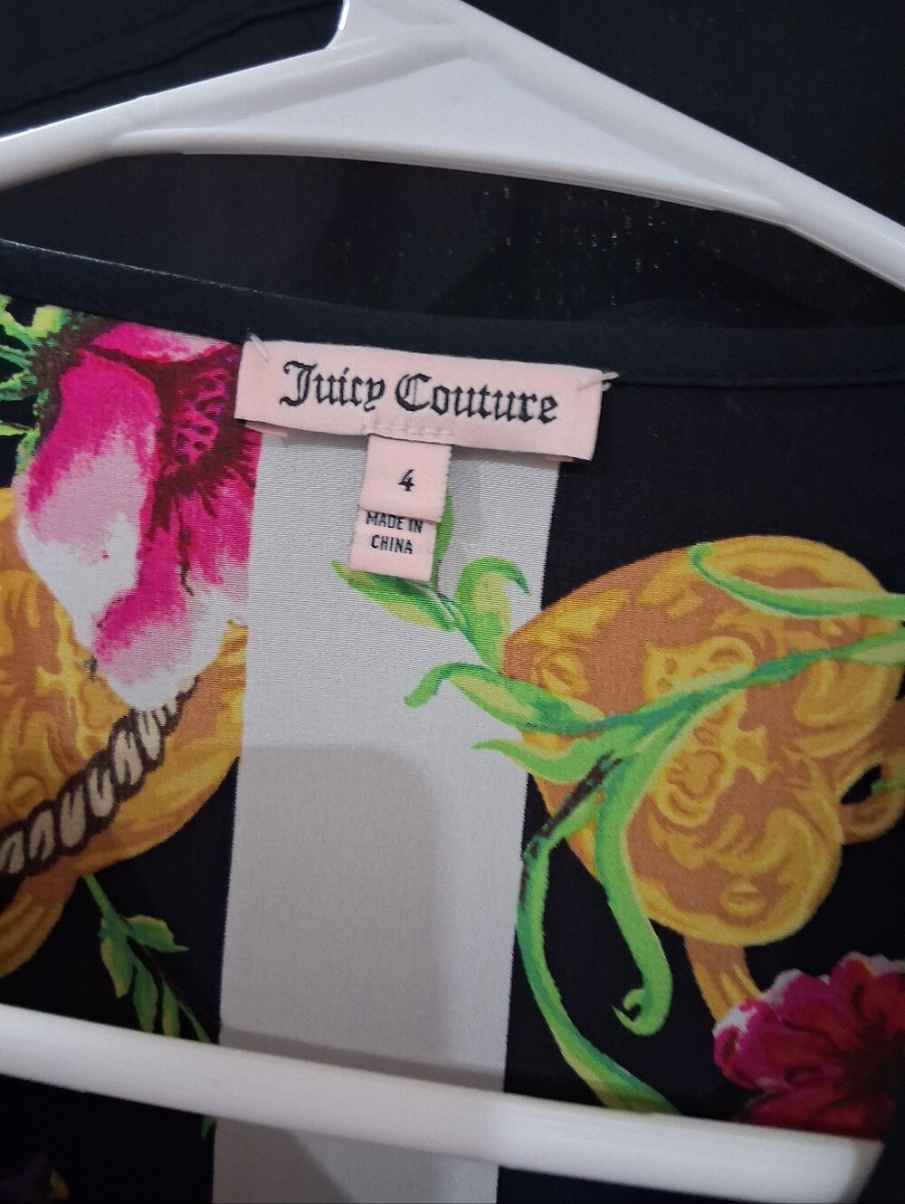 Juicy Couture Black & White Striped Floral Midi Dress with Gold Chain Print - Picture 2 of 3